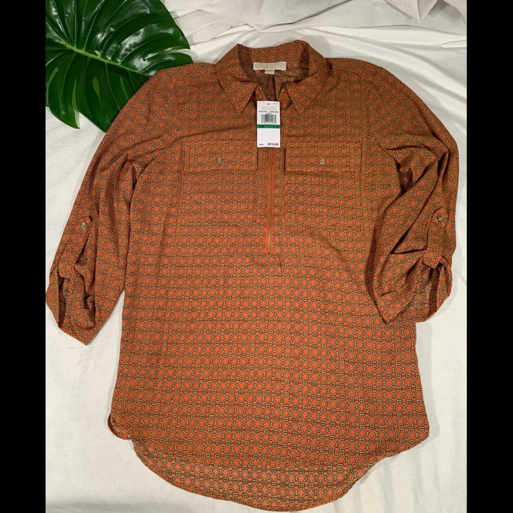 NWT $110 MICHAEL Michael Kors Zipper Blouse Large